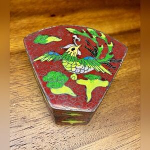 Antique Cloisonne Trinket Box Phoenix Design